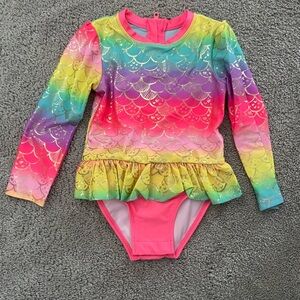 Cat & Jack Pink Rashguard Swimsuit with Long Sleeves and Ruffled Bottom